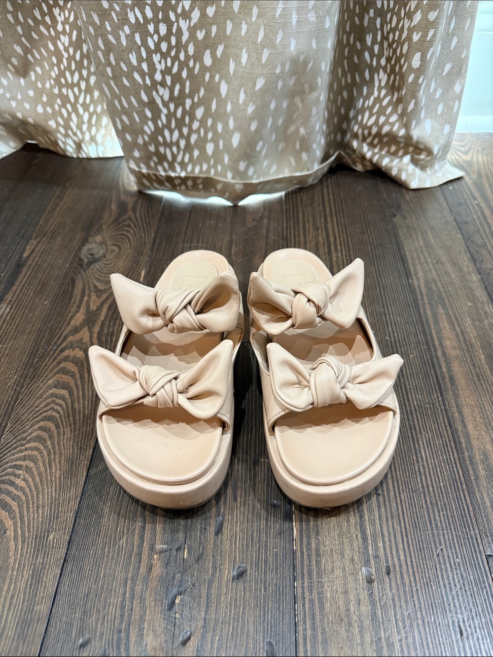 ShuShop Double Bow Slide Mules in Nude Blush